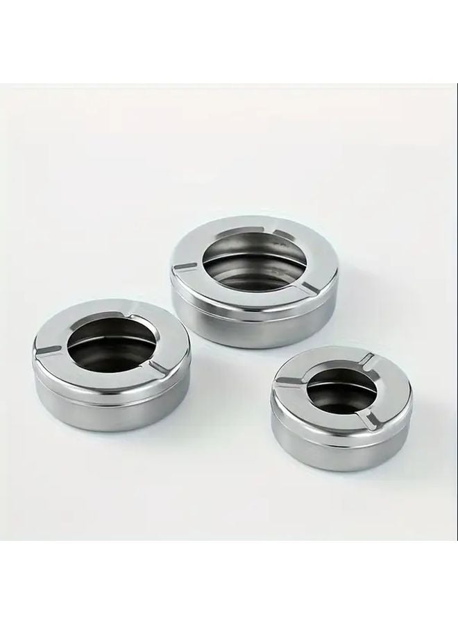 Silver Small Stainless Steel Ashtray With Lid Durable For KTV Restaurant Internet Cafe - Image 1